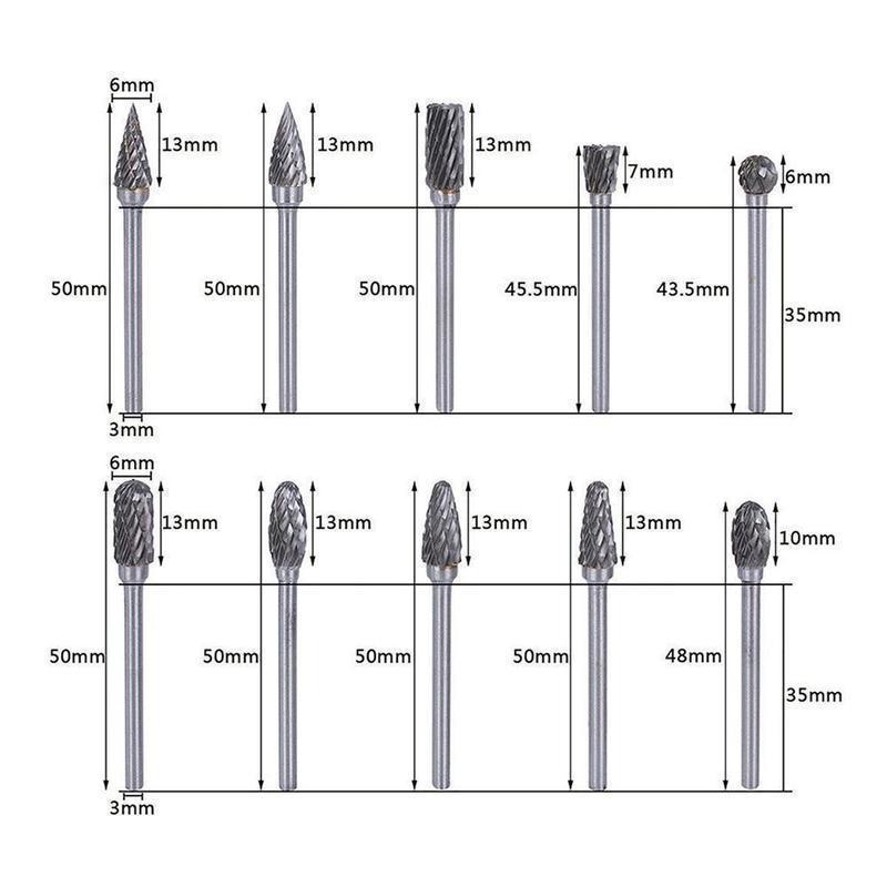 Tête de Meulage en Acier au Carbure de Tungstène(10 PCS)